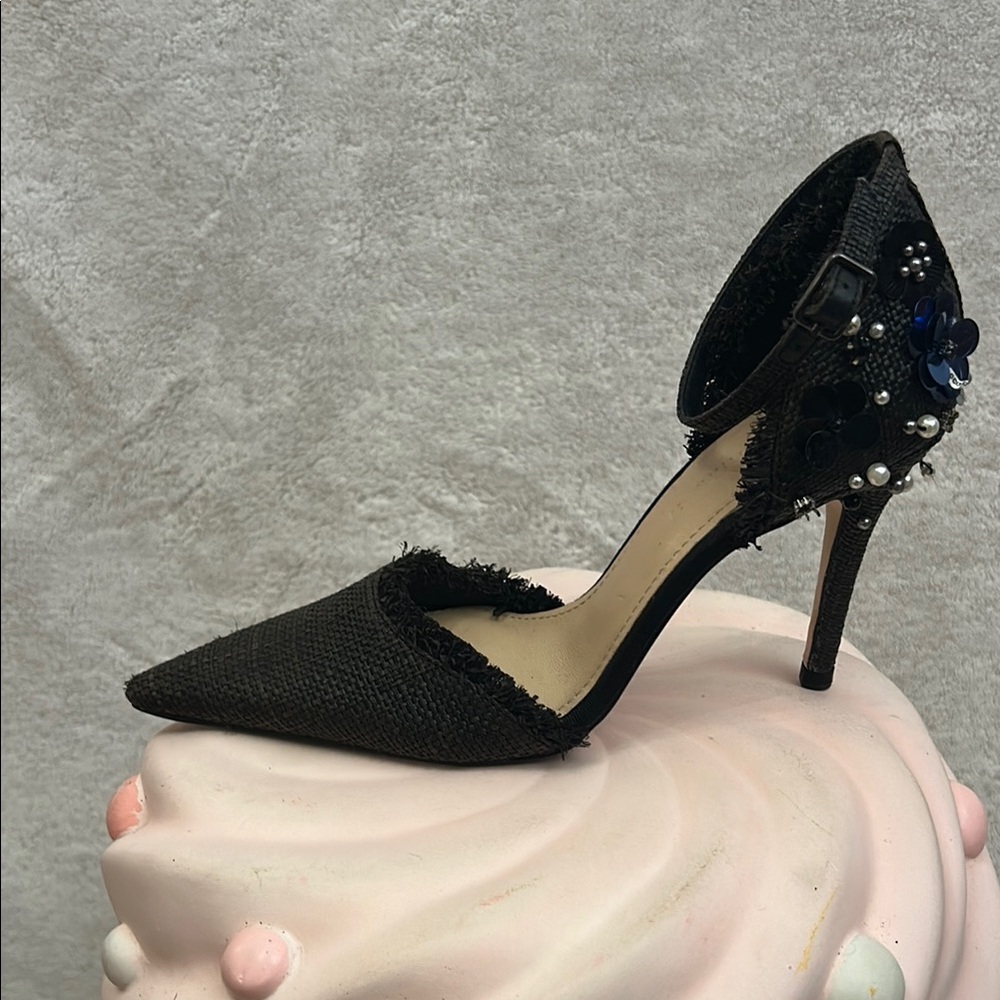 Zara Black and Blue Floral Stiletto Heels Size 7 - Picture 7 of 11